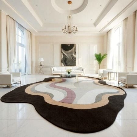 Handcrafted Neutral Wavy Abstract Modern Living Rug